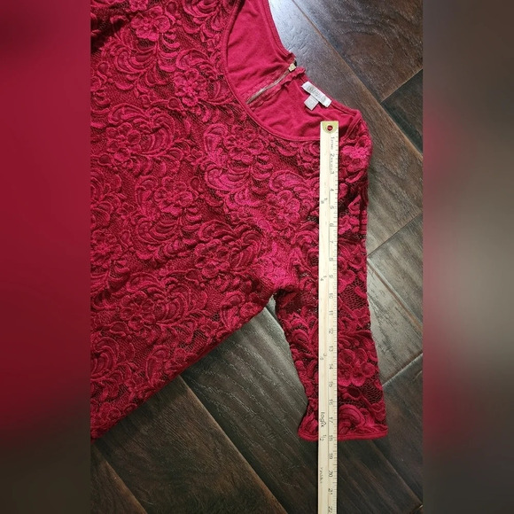 Roz & Ali Womens Lace Floral Red Burgundy Paisley Dressy Blouse - Picture 5 of 9